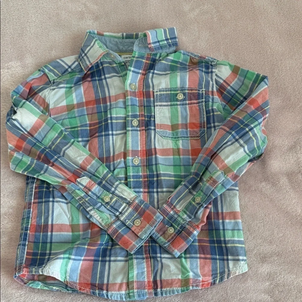 Carters Colorful Plaid Button Down Shirt Size 5